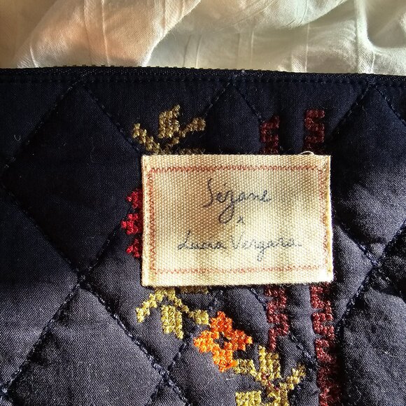 Sezane x Lucia Vergara Max Flat Pouch - Marine Blue w/ Jazmin Embroidery - NWT - Picture 5 of 12